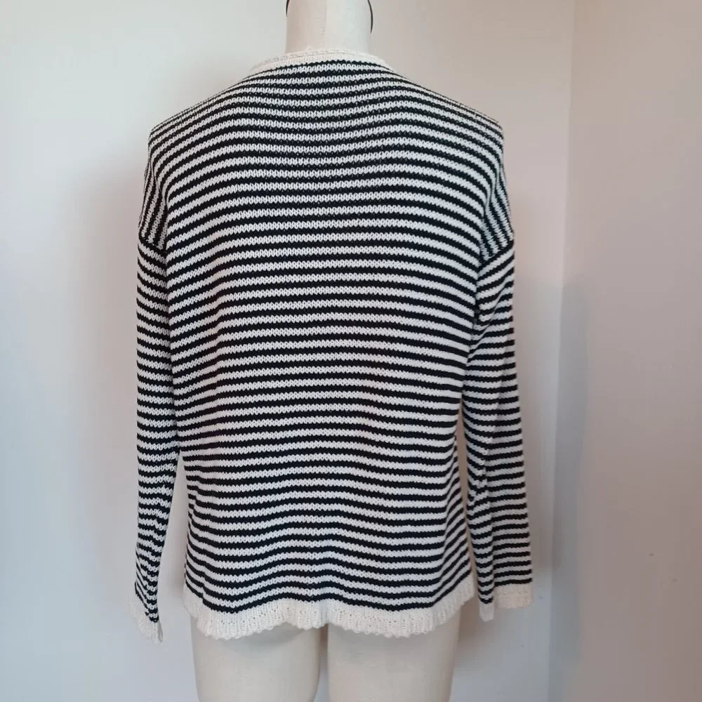 Eileen Fisher Sweater Black White Stripes Size Petite Medium‎